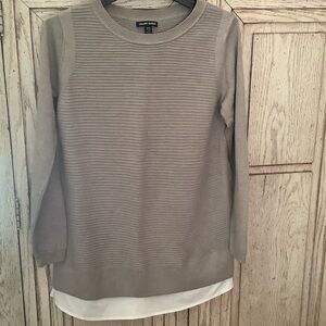 Hilary Ridley Taupe Sweater with Ivory Trim